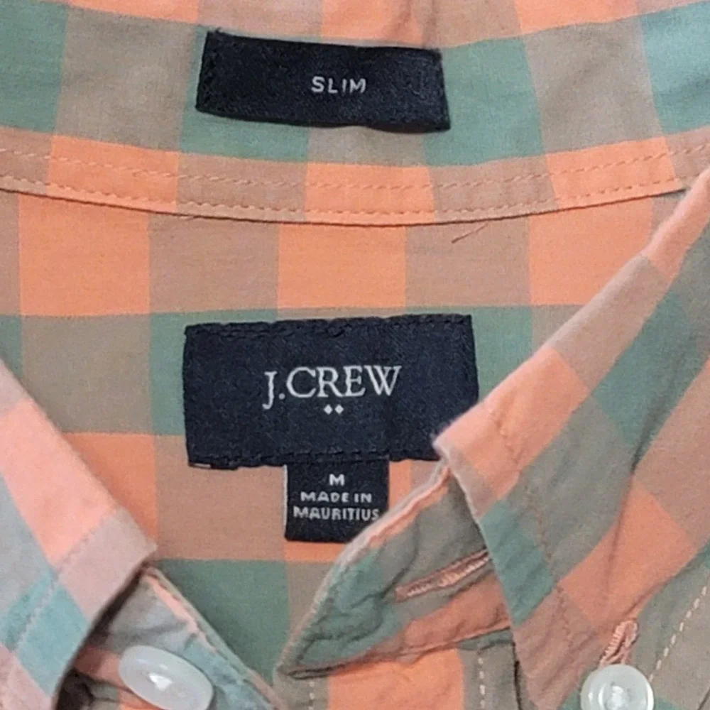 J. Crew Men's Pink Blue Check Slim Fit Lightweight Long Sleeve Shirt Size Medium
